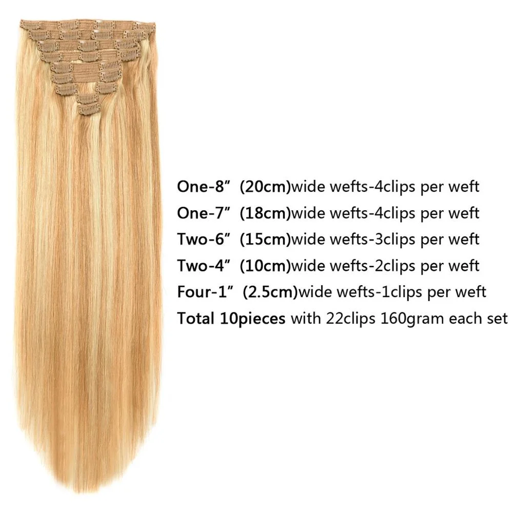 Thick Full Head 10PCS Sets Brazilian Straight Hair Clips Hair Extensions